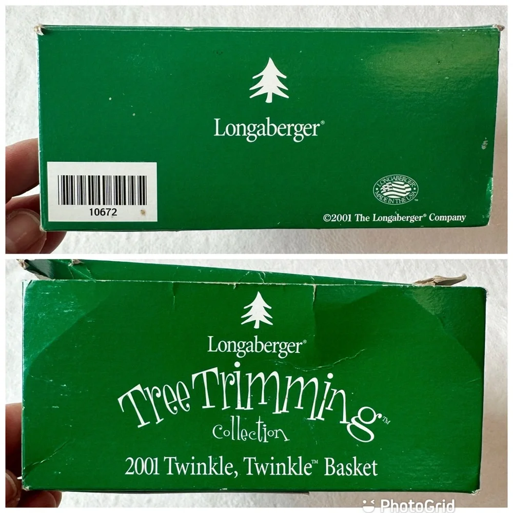 Longaberger 2001 Tree Trimming Star Basket Green Fabric Liner Plastic Protector